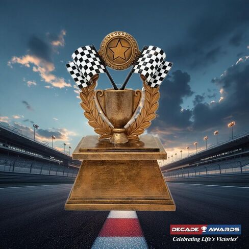 Decade Awards Personalized Racing Trophy - Custom Engraved Checkered Flag Wreath Trophy - Perfect Victory Lap Award for Racing and Motocross - Customize Now (7 Inch) in Saudi Arabia