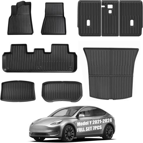 All Weather Floor Mats Custom Fit Tesla Model Y 2021-2024 5-Seater, TPE Waterproof Odorless Car Mats Set with Rear Seat Back Protector Interior Accessories (7PCS) in Saudi Arabia