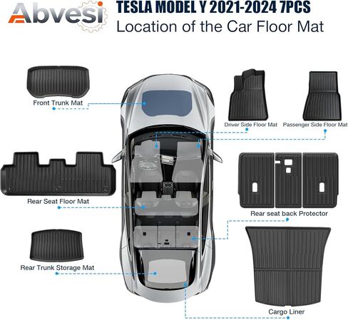All Weather Floor Mats Custom Fit Tesla Model Y 2021-2024 5-Seater, TPE Waterproof Odorless Car Mats Set with Rear Seat Back Protector Interior Accessories (7PCS) in Saudi Arabia