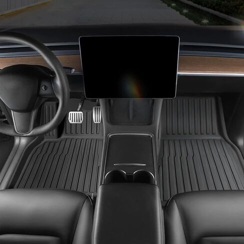 All Weather Floor Mats Custom Fit Tesla Model Y 2021-2024 5-Seater, TPE Waterproof Odorless Car Mats Set with Rear Seat Back Protector Interior Accessories (7PCS) in Saudi Arabia