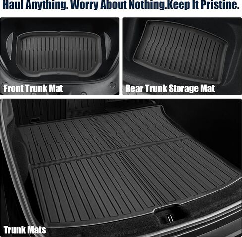 All Weather Floor Mats Custom Fit Tesla Model Y 2021-2024 5-Seater, TPE Waterproof Odorless Car Mats Set with Rear Seat Back Protector Interior Accessories (7PCS) in Saudi Arabia