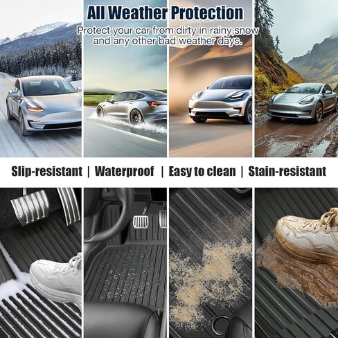 All Weather Floor Mats Custom Fit Tesla Model Y 2021-2024 5-Seater, TPE Waterproof Odorless Car Mats Set with Rear Seat Back Protector Interior Accessories (7PCS) in Saudi Arabia