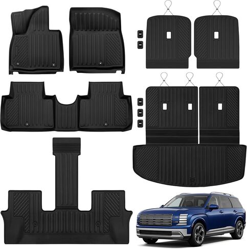 2026 Palisade Floor Mats فقط Hybrid 7-Seat All Weather TPE Cargo Mat مع مسند الظهر لملحقات Hyundai Palisade 2026 SEL/SEL Premium/Limited/Calligraphy in Kuwait