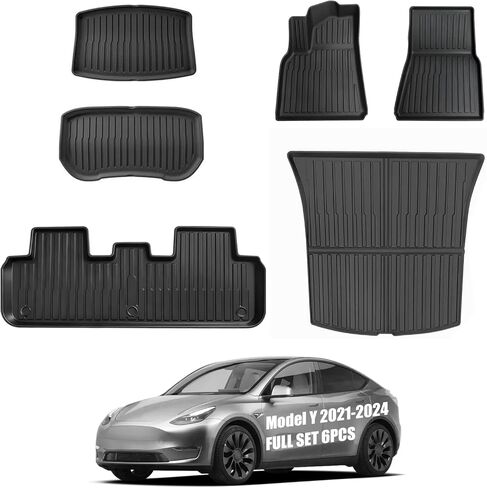 All Weather Floor Mats Custom Fit Tesla Model Y 2021-2024 5-Seater, TPE Waterproof Odorless Car Mats Set with Rear Seat Back Protector Interior Accessories (7PCS) in Saudi Arabia