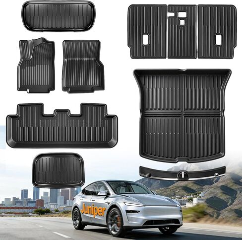 All Weather Floor Mats Custom Fit Tesla Model Y 2021-2024 5-Seater, TPE Waterproof Odorless Car Mats Set with Rear Seat Back Protector Interior Accessories (7PCS) in Saudi Arabia