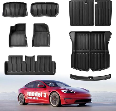 All Weather Floor Mats Custom Fit Tesla Model Y 2021-2024 5-Seater, TPE Waterproof Odorless Car Mats Set with Rear Seat Back Protector Interior Accessories (7PCS) in Saudi Arabia