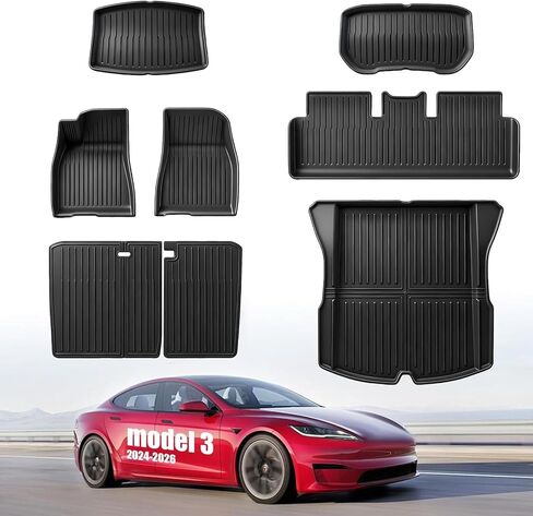 All Weather Floor Mats Custom Fit Tesla Model Y 2021-2024 5-Seater, TPE Waterproof Odorless Car Mats Set with Rear Seat Back Protector Interior Accessories (7PCS) in Saudi Arabia