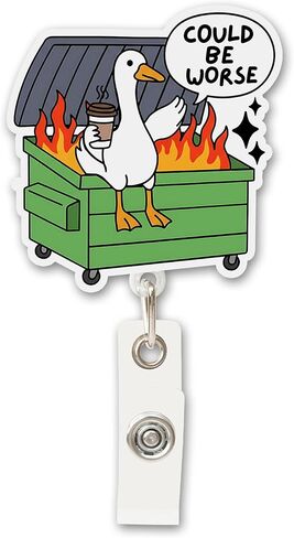 Funny Goose Nurse Badge Reel – “Could Be Worse" Dumpster Fire Goose Badge Holder with Retractable Clip, Cute ID Badge Reel Gift for RN LPN CNA MA Nursing Students, Medical Workers, Teachers & Doctors in Saudi Arabia