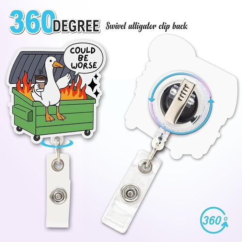 Funny Goose Nurse Badge Reel – “Could Be Worse" Dumpster Fire Goose Badge Holder with Retractable Clip, Cute ID Badge Reel Gift for RN LPN CNA MA Nursing Students, Medical Workers, Teachers & Doctors in Saudi Arabia