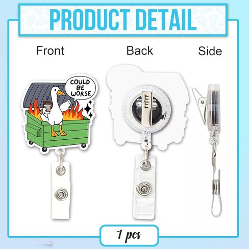 Funny Goose Nurse Badge Reel – “Could Be Worse" Dumpster Fire Goose Badge Holder with Retractable Clip, Cute ID Badge Reel Gift for RN LPN CNA MA Nursing Students, Medical Workers, Teachers & Doctors in Saudi Arabia