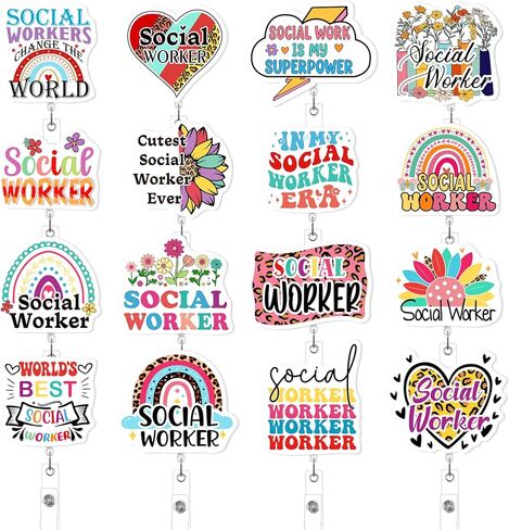 16PCS Social Worker Month Appreciation Gifts Retractable Badge Reel with Clip: Badge Holder Decorations Party Decor Supplies in Saudi Arabia