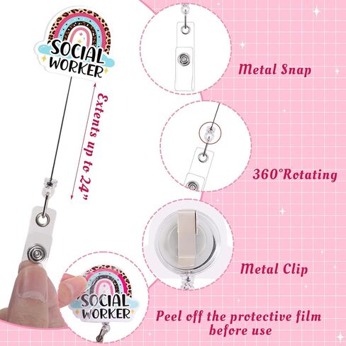 16PCS Social Worker Month Appreciation Gifts Retractable Badge Reel with Clip: Badge Holder Decorations Party Decor Supplies in Saudi Arabia