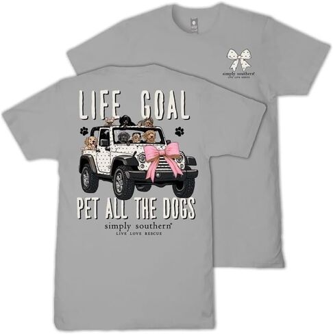 Simply Southern Life Goal - Pet All The Dogs - Off Road Vehicle - Pink Bow - Adult T-Shirt in Saudi Arabia