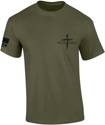 Trenz Shirt Company Mens Christian Tshirt Redeemed Nail Cross Crest Design Jesus Short Sleeve T-Shirt in Saudi Arabia