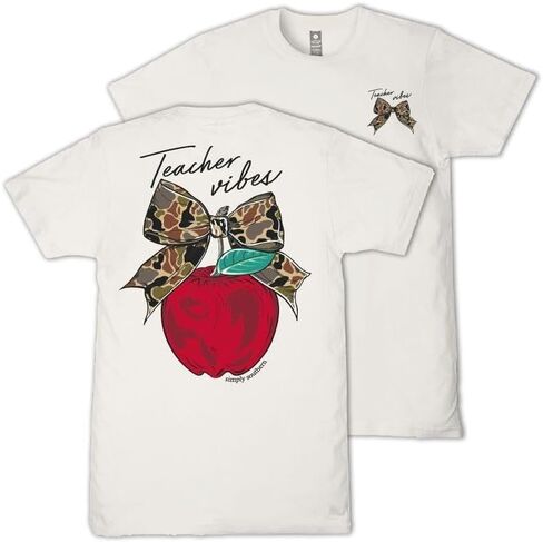 Simply Southern Teacher Vibes - Apple - Camo Bow - Adult T-Shirt in Saudi Arabia