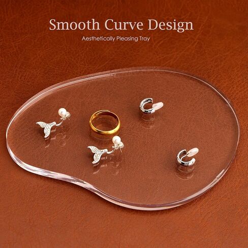 Acrylic Jewelry Dish Tray trinkets Organizer - 8mm Thickened Crystal Clear, Elegant Shape for Rings Necklaces Watches - Multi-Use Display for Perfume, Aromatherapy & Vanity Table Decor in Saudi Arabia