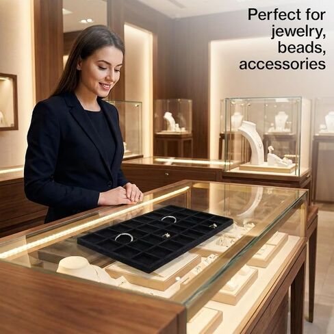 SSWBasics 32 Section Black Flocked Tray Insert - 14" L x 7-1/2"W - Set of 3- Black Flocked Compartment Tray with Insert - Divided tray for Retail and Home Use in Saudi Arabia
