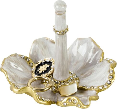 NIKKY HOME Vintage Ring Holder Jewelry Dish, Flower Shaped Retro Trinket Display Decorative Metal Tray Classy Birthday Christmas Gifts for Women, White in Saudi Arabia