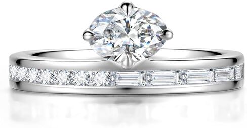 AGVANA 1-1.5 Ct. Tw. Lab Grown Diamond Engagement Ring in Sterling Silver 0.5-1 Carat Oval Cut Main Stone Promise Anniversary Wedding Ring for Women Her (D-E Color, VS Clarity), Ring Size 5-9 in Saudi Arabia