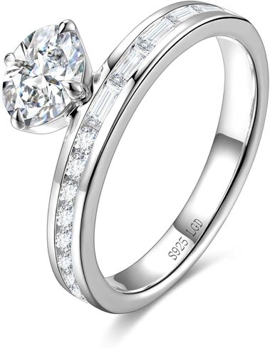 AGVANA 1-1.5 Ct. Tw. Lab Grown Diamond Engagement Ring in Sterling Silver 0.5-1 Carat Oval Cut Main Stone Promise Anniversary Wedding Ring for Women Her (D-E Color, VS Clarity), Ring Size 5-9 in Saudi Arabia