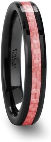 ROSA Women's Beveled Black Ceramic Ring with Pink Carbon Fiber Inlay in Saudi Arabia