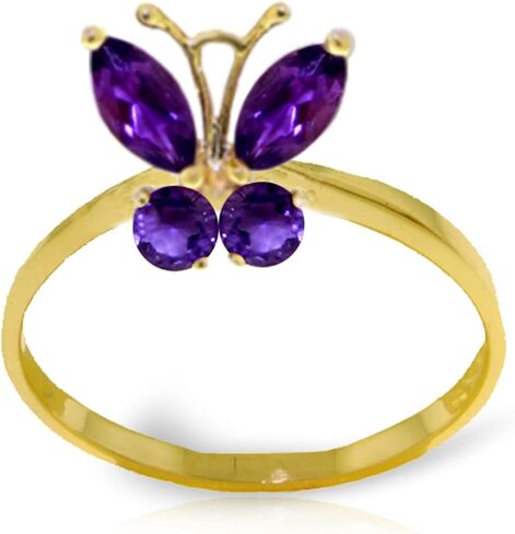 Galaxy Gold GG 14K Solid Yellow Gold Natural Amethyst Butterfly Ring for Women, Size 7, Fine Jewelry in Saudi Arabia