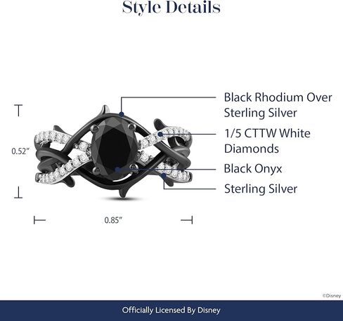 Jewelili Enchanted Disney Fine Jewelry Black Rhodium over Sterling Silver with 1/5 CTTW Diamond and Onyx Maleficent Ring in Saudi Arabia