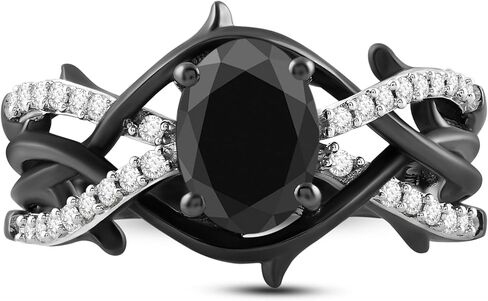 Jewelili Enchanted Disney Fine Jewelry Black Rhodium over Sterling Silver with 1/5 CTTW Diamond and Onyx Maleficent Ring in Saudi Arabia