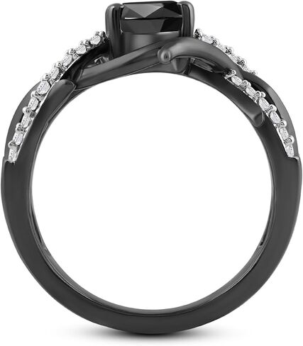 Jewelili Enchanted Disney Fine Jewelry Black Rhodium over Sterling Silver with 1/5 CTTW Diamond and Onyx Maleficent Ring in Saudi Arabia