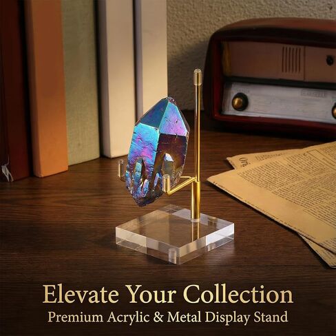 8 Pcs Adjustable Metal Arm Display Stand, 2 x 2 x 3.5 Inch Gold Small Crystal Display Easel with Clear Acrylic Base Rock Mineral Stand for Picture, Rock, Geodes, Mineral, Agate in Saudi Arabia