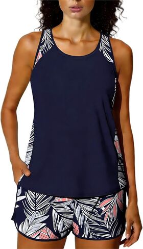 Womens Two Piece Swimsuit Tummy Control Modest Bathing Suits Vacation Beach Swim Tank Top with Shorts in Saudi Arabia