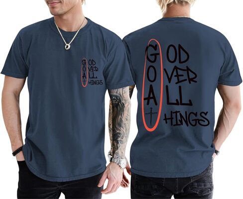 Christian God Over All Things Shirt for Men Jesus Religious Shirts Faith Bible Verse Tshirt Cross Graphic Tee Top in Saudi Arabia