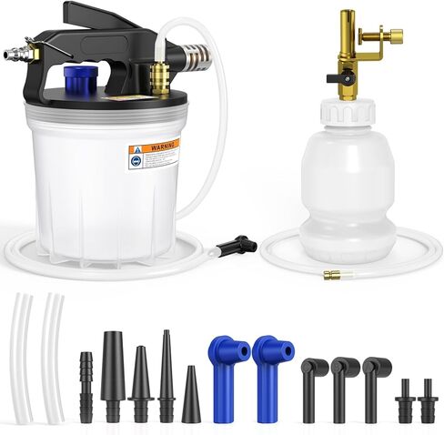 مجموعة نزف سائل الفرامل لوني، مجموعة نزف سائل الفرامل الهوائية، مستخرج سائل الفرامل لتشغيل شخص واحد وأداة نزيف القابض مع زجاجة إعادة تعبئة سعة 1 لتر و16 محولًا لنظام فرامل السيارات in Kuwait