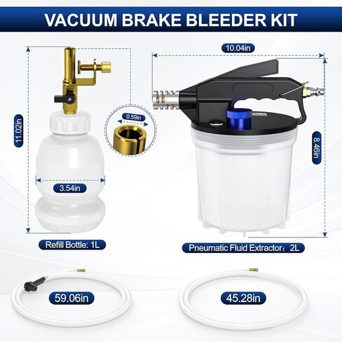 مجموعة نزف سائل الفرامل لوني، مجموعة نزف سائل الفرامل الهوائية، مستخرج سائل الفرامل لتشغيل شخص واحد وأداة نزيف القابض مع زجاجة إعادة تعبئة سعة 1 لتر و16 محولًا لنظام فرامل السيارات in Kuwait