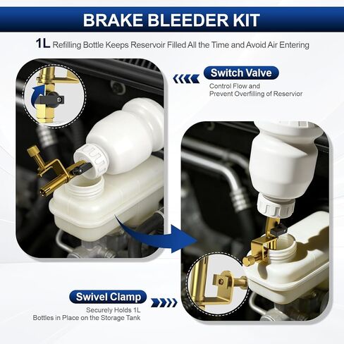 مجموعة نزف سائل الفرامل لوني، مجموعة نزف سائل الفرامل الهوائية، مستخرج سائل الفرامل لتشغيل شخص واحد وأداة نزيف القابض مع زجاجة إعادة تعبئة سعة 1 لتر و16 محولًا لنظام فرامل السيارات in Kuwait