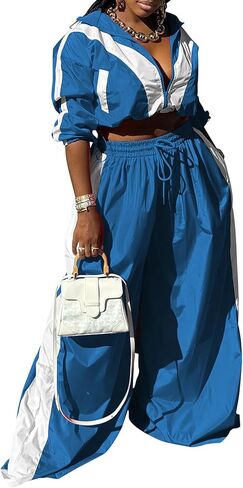 LAJIOJIO Women's 2 Piece Tracksuit Outfits,Zipper Long Sleeve Crop Jacket and Drawstring Pants Set with Pockets in Saudi Arabia