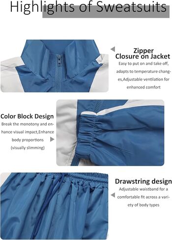 LAJIOJIO Women's 2 Piece Tracksuit Outfits,Zipper Long Sleeve Crop Jacket and Drawstring Pants Set with Pockets in Saudi Arabia