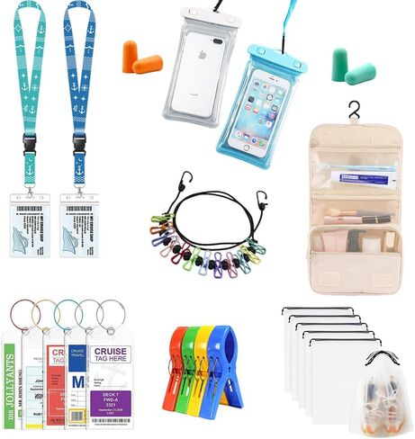 Cruise Ship Essentials, Cruise Luggage Tags& Travel Accessories Set with Waterproof Phone Holder, Clothes Clips & Ear Plugs for Cruise Vacation in Saudi Arabia