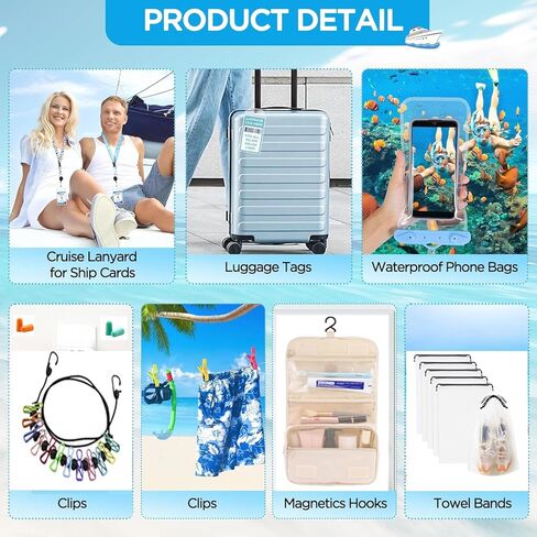 Cruise Ship Essentials, Cruise Luggage Tags& Travel Accessories Set with Waterproof Phone Holder, Clothes Clips & Ear Plugs for Cruise Vacation in Saudi Arabia