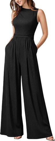 Miusol Women's Retro Half Collar Neck Sleeveless Casual Jumpsuit One Piece Romper with Pockets in Saudi Arabia