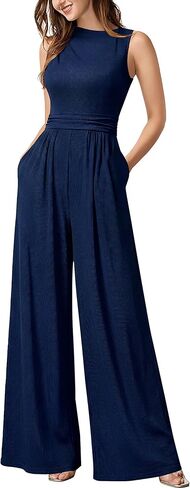 Miusol Women's Retro Half Collar Neck Sleeveless Casual Jumpsuit One Piece Romper with Pockets in Saudi Arabia