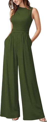 Miusol Women's Retro Half Collar Neck Sleeveless Casual Jumpsuit One Piece Romper with Pockets in Saudi Arabia