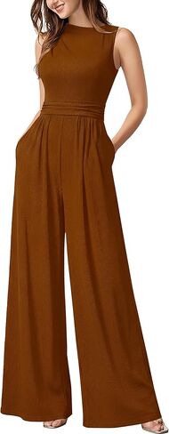 Miusol Women's Retro Half Collar Neck Sleeveless Casual Jumpsuit One Piece Romper with Pockets in Saudi Arabia