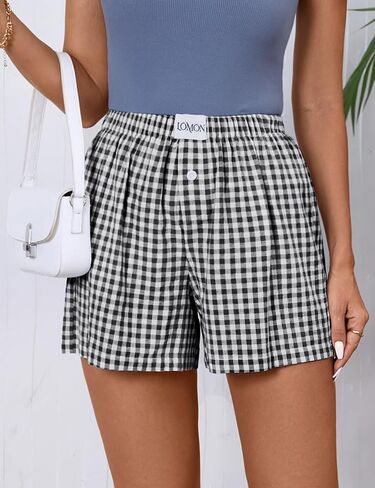Womens Casual Boxer Shorts Cotton Pajama Pj Gingham Lounge Sleep Y2K Plaid Shorts Summer Beach Bottoms in Saudi Arabia