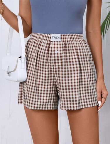 Womens Casual Boxer Shorts Cotton Pajama Pj Gingham Lounge Sleep Y2K Plaid Shorts Summer Beach Bottoms in Saudi Arabia