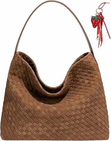 Woven Suede Shoulder Bag for Women,Suede Handbag Hobo Fashion Tote Bag Satchel for Work Weekend Travel Purse 2025 in Saudi Arabia