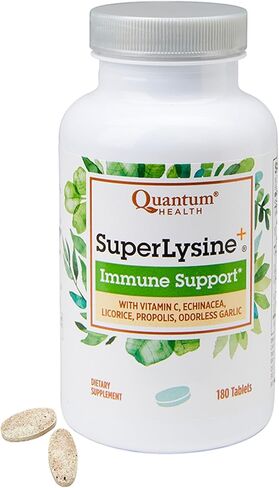 Quantum Health SuperLysine+ تركيبة متقدمة لدعم المناعة، ليسين 1500 مجم، فيتامين C، إشنسا، عرق السوس، دنج النحل والثوم عديم الرائحة - 180 قرصًا (عبوة من قطعتين) in Kuwait