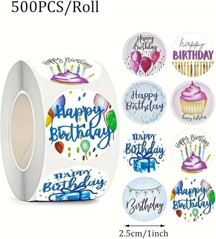 Watercolor Happy Birthday Stickers 500 PCS -1.5 Inch Happy Birthday Sticker for Party, Gift Packing, Envelope Sealing in Saudi Arabia