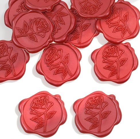 Sibba 30pcs Red Rose Wax Seal Stickers for Envelopes Self-Adhesive Envelope Seals Wax Stamp Flower Stickers for Wedding Invitation Vintage Envelope Sticker for Greeting Cards Valentine's Gift Wrapping in Saudi Arabia