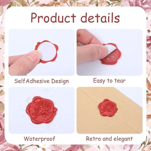 Sibba 30pcs Red Rose Wax Seal Stickers for Envelopes Self-Adhesive Envelope Seals Wax Stamp Flower Stickers for Wedding Invitation Vintage Envelope Sticker for Greeting Cards Valentine's Gift Wrapping in Saudi Arabia